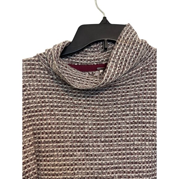 Free People Waffle Knit Cropped Sweater Womens Large Beige/Burgundy Long Sleeve - Picture 6 of 6